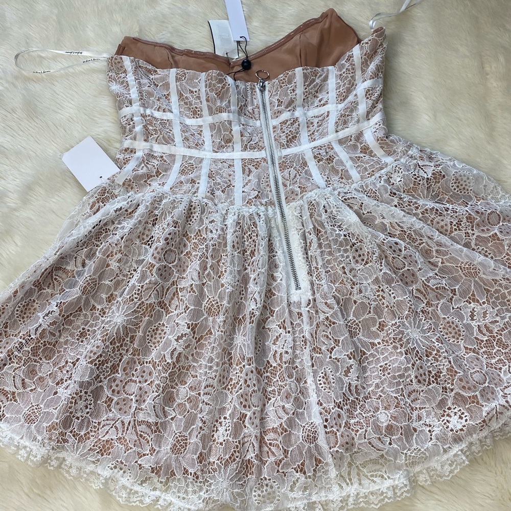 For Love & Lemon Jelena Lace Strapless Mini Dress, size Lace White & Nude - Picture 5 of 16